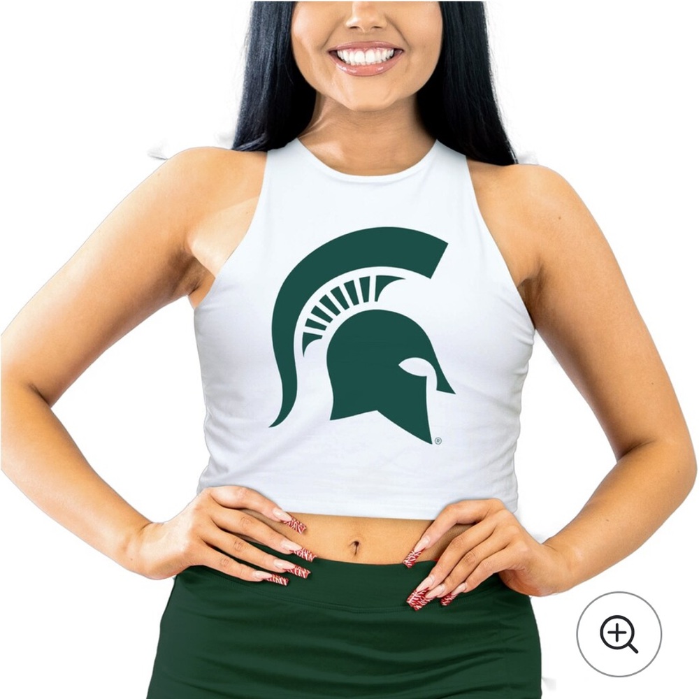 Michigan State Athletic Crop Tank Top - White